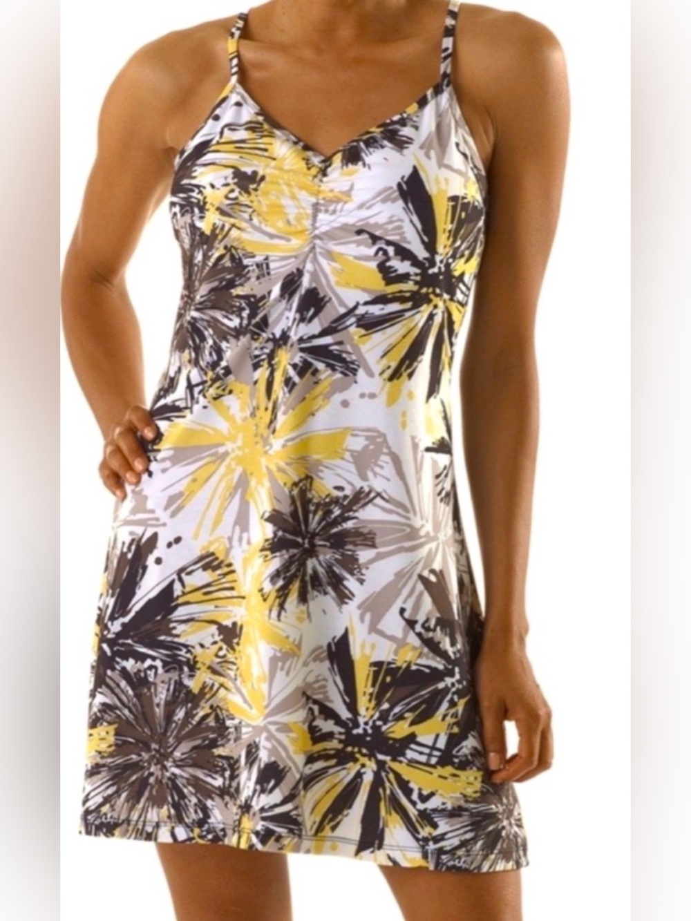 PRANA Sonja athletic mini dress strapless built in shelf bra printed size L